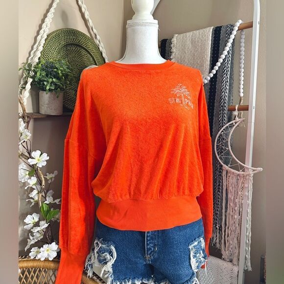 New with Tags Old Navy Stay Palm Cropped Long Sleeve Slub Knit Terry Sweatshirt - Picture 9 of 11